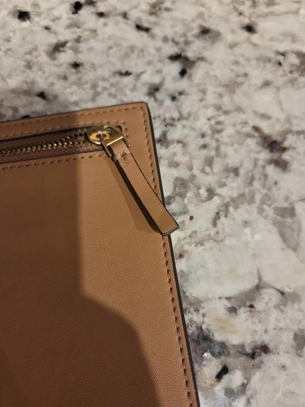 Tory Burch Tan Leather Zip Pouch with Gold Logo
